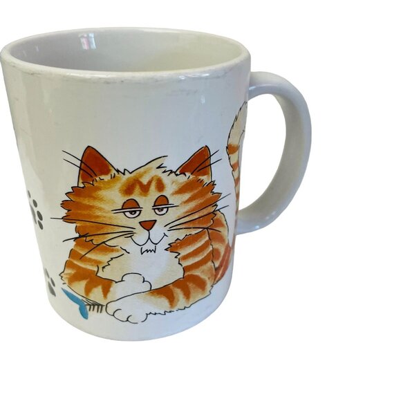 Cute Tabby Cat Paw Print Ceramic Coffee Mug Kitten - Picture 1 of 6